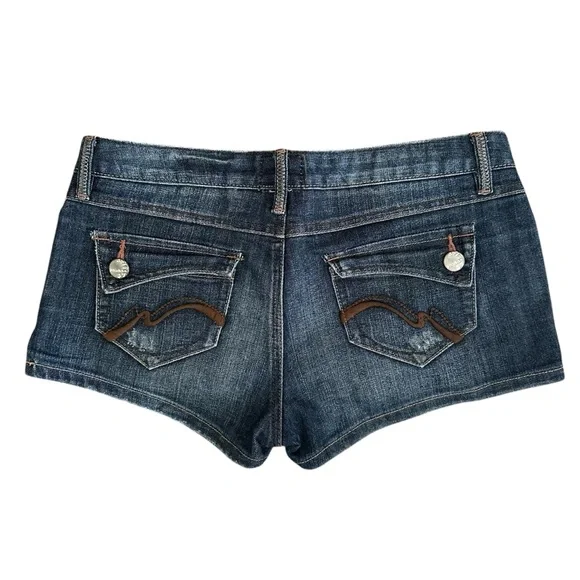 Mudd Dark Wash Denim Jean Shorts with Embroidered Back Pockets Junior’s 7 - Picture 2 of 12